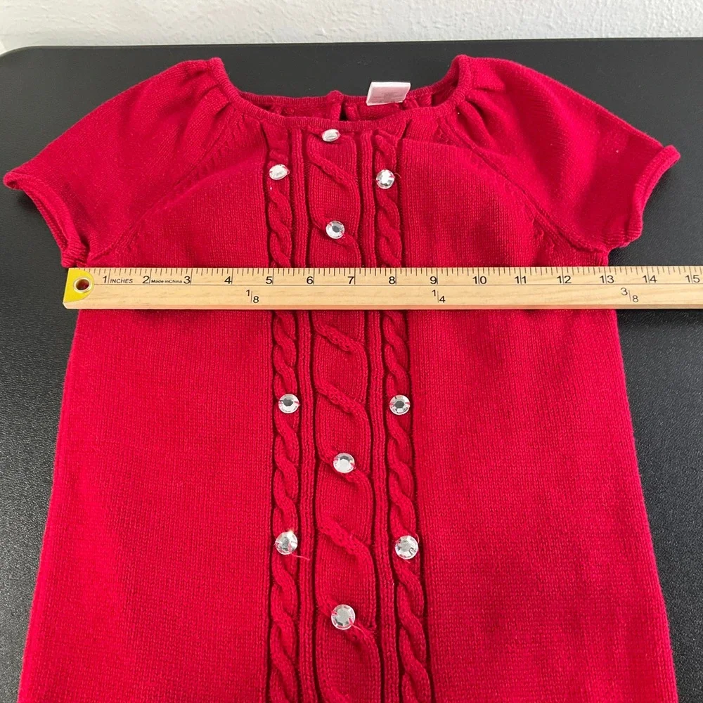 Gymboree Girls Red Knit Dress Rhinestone Cable Knit Flower Sz 8‎ Holiday Sweater